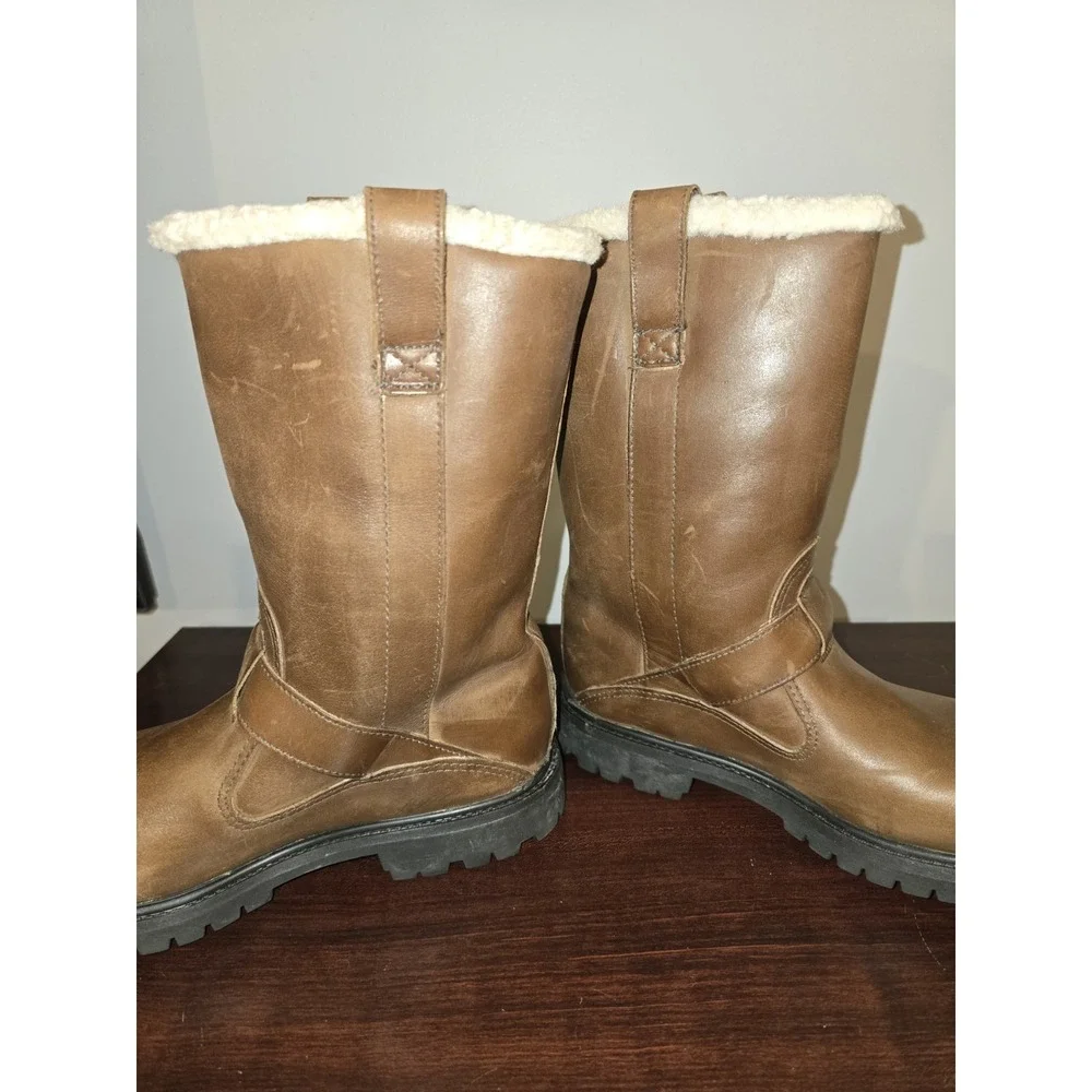Timberland Women's Nellie Brown Leather Fleece Lined Slip on Winter‎ Boots 7M